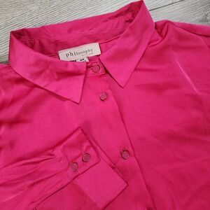 Philosophy Women's Size M Pink Shirt Button up Long Sleeve‎ Silky Fill NWT